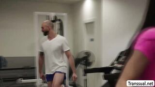 Horny shemale get her ass licked and barebacked by gym buddy