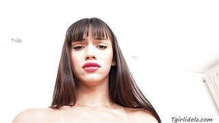 Busty latin shemale Gabriela Ferraz teasing and masturbating